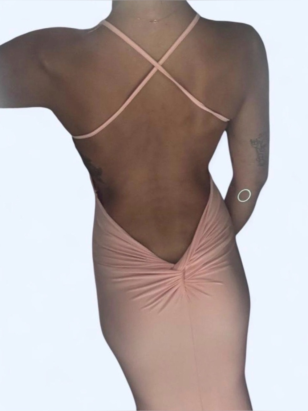 Missguided Baby Pink Open Cross Back Fishtail Maxi Dress Size UK 12 US 8